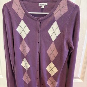 Croft & Barrow Women's Lavender Argyle Cardigan